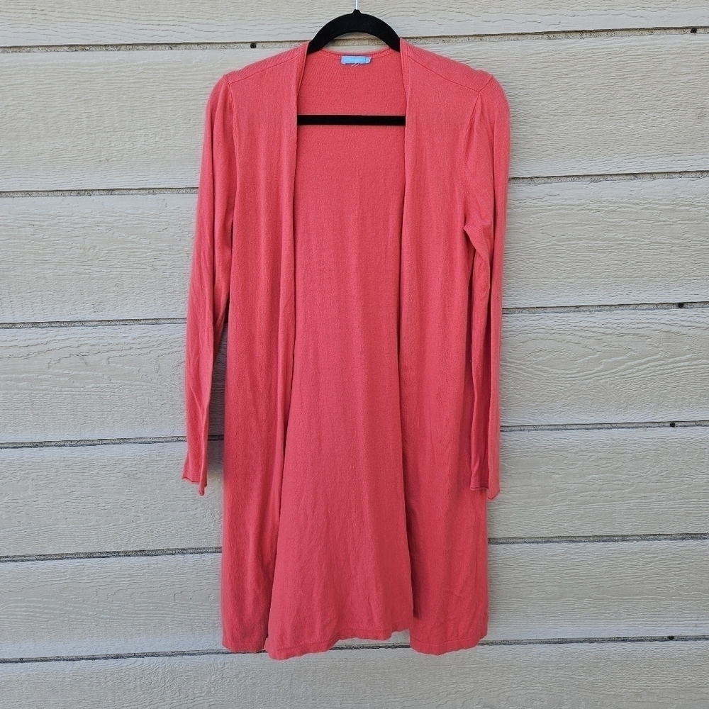 J. McLaughlin coral pink long line open front cardigan medium
